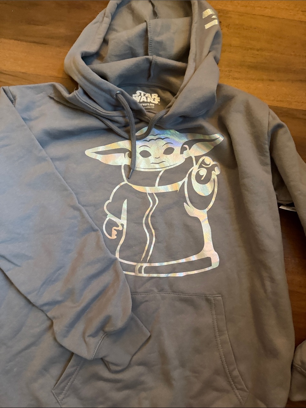 Star Wars Gray Crewneck Hoodie with Holographic Grogu Graphic
